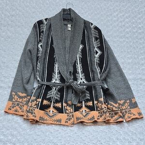 Anthropology Gray & Peach Patterned Shawl Collar Women's Sweater Cardigan